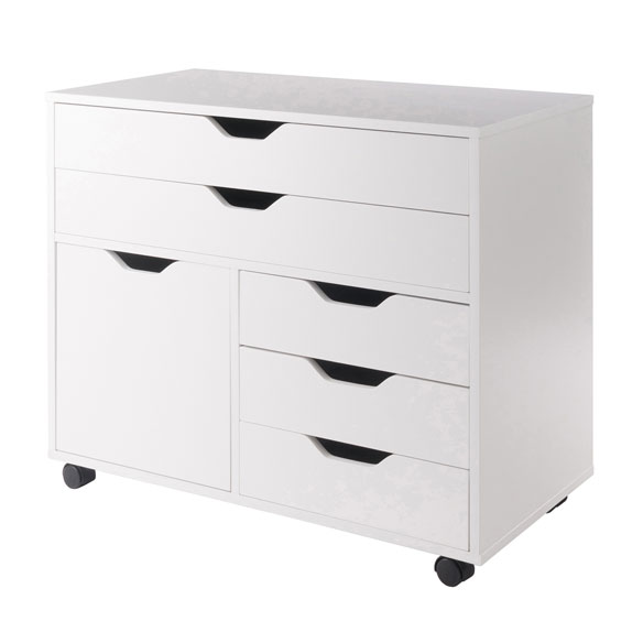 Halifax Wide Storage Cabinet, 3-Small and 2-Wide Drawers, White 