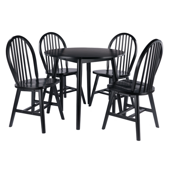 Moreno 5-Pc Double Drop Leaf Dining Table with 4 Windsor Chairs, Black