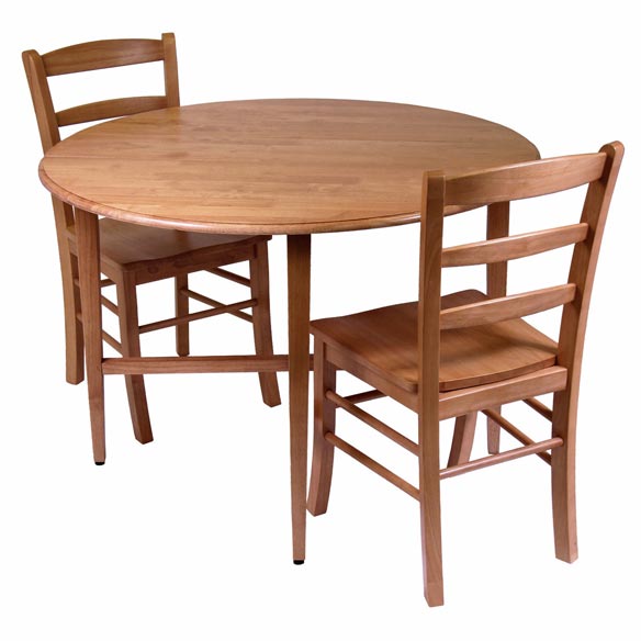 Hannah 3-Pc Double Drop Leaf Dining Table and 2 Ladder Back Chairs, Light Oak
