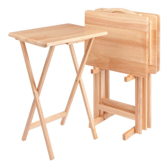 Alex 5-Pc Snack Table Set with Stand, Natural