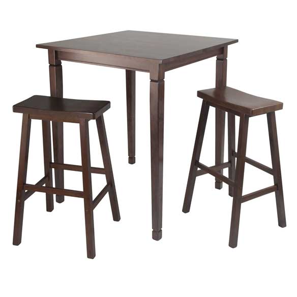Kingsgate 3-Pc High Dining Table with 2 Saddle Seat Bar Stools, Walnut
