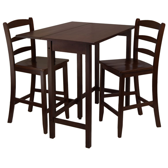 Lynnwood 3-Pc High Drop Leaf Dining Table with 2 Ladder Back Counter Stools, Walnut