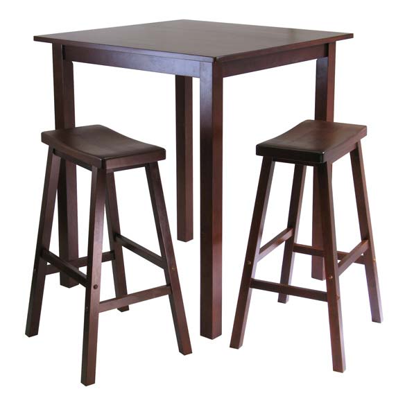 Parkland 3-Pc High Dining Table with 2 Saddle Seat Bar Stools, Walnut
