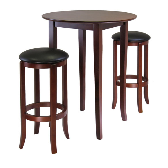 Fiona 3-Pc High Dining Table with 2 Cushion Swivel Seat Bar Stools, Walnut and Black