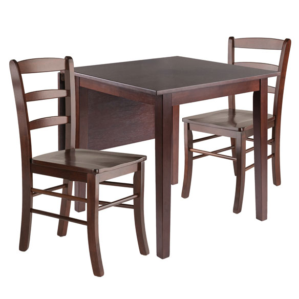 Perrone 3-Pc Drop Leaf Dining Table with 2 Ladder Back Chairs, Walnut