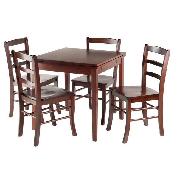 Pulman 5-Pc Extendable Dining Table with 4 Ladder Back Chairs, Walnut