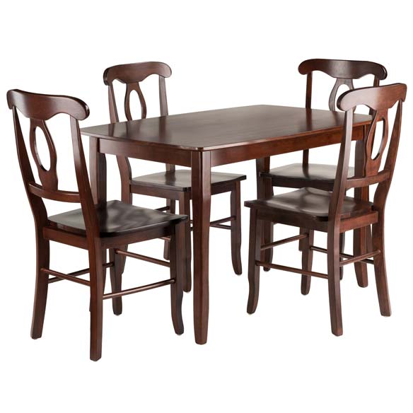 Inglewood 5-Pc Dining Table with 4 Key Hole Back Chairs, Walnut