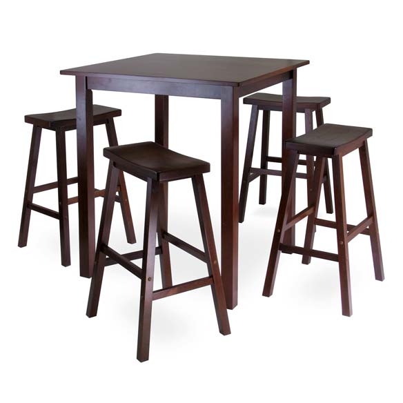 Parkland 5-Pc High Dining Table with 4 Saddle Seat Bar Stools, Walnut