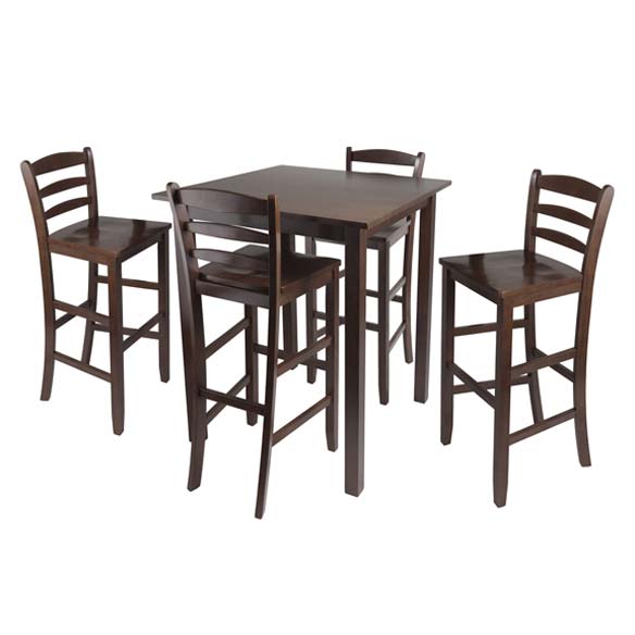 Parkland 5-Pc High Dining Table with 4 Ladder Back Bar Stools, Walnut