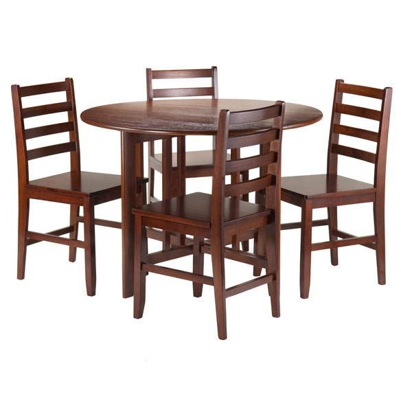 Alamo 5-Pc Double Drop Leaf Dining Table with 4 Ladder Back Chairs, Walnut