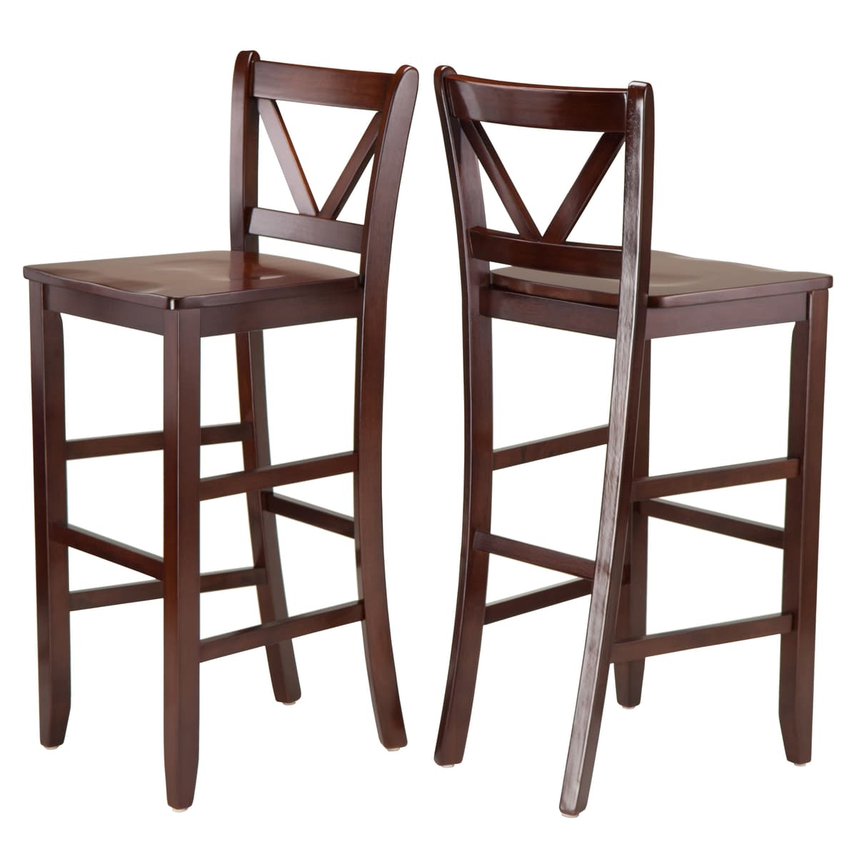 Victor 2-Piece 29-In V-Back Bar Stools, Solid Wood, Antique Walnut Finish