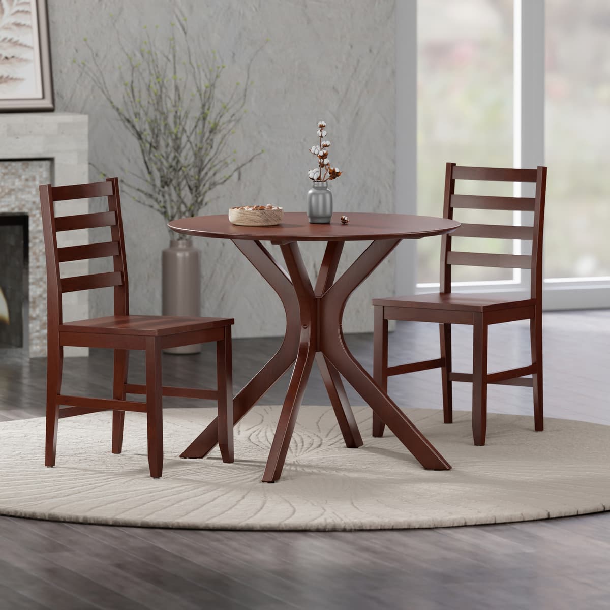 Lexa Dining Table with Splayed Legs, Walnut Finish with 2 Hamilton Dining Chairs