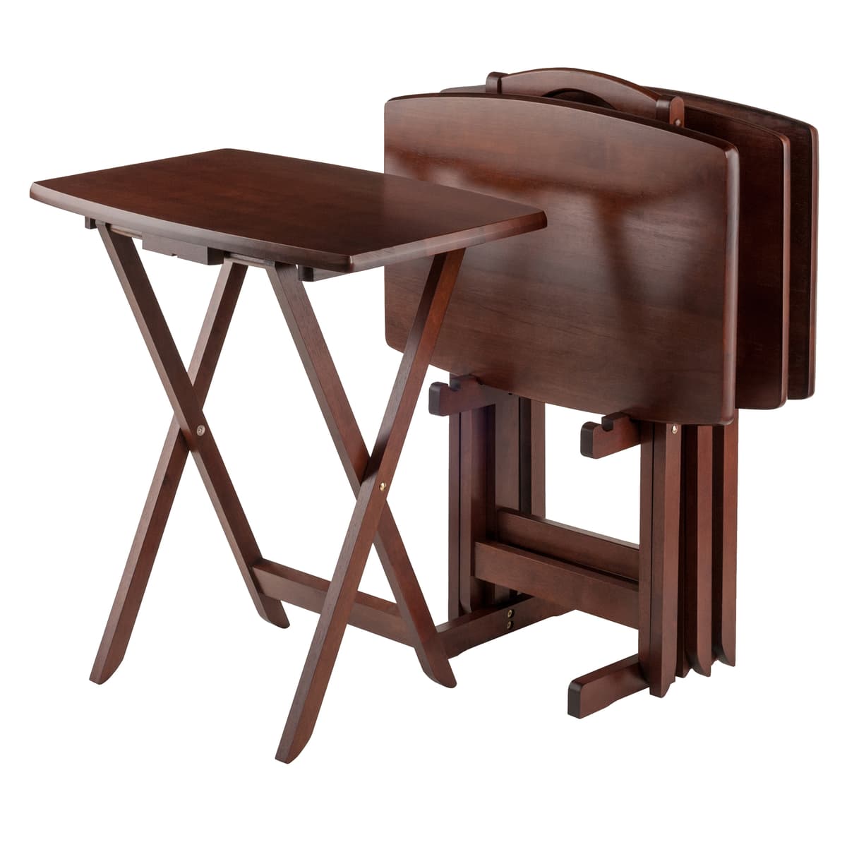 5-Pc Snack Table Set, Oversized, 25" Tall, 23" Wide, Walnut