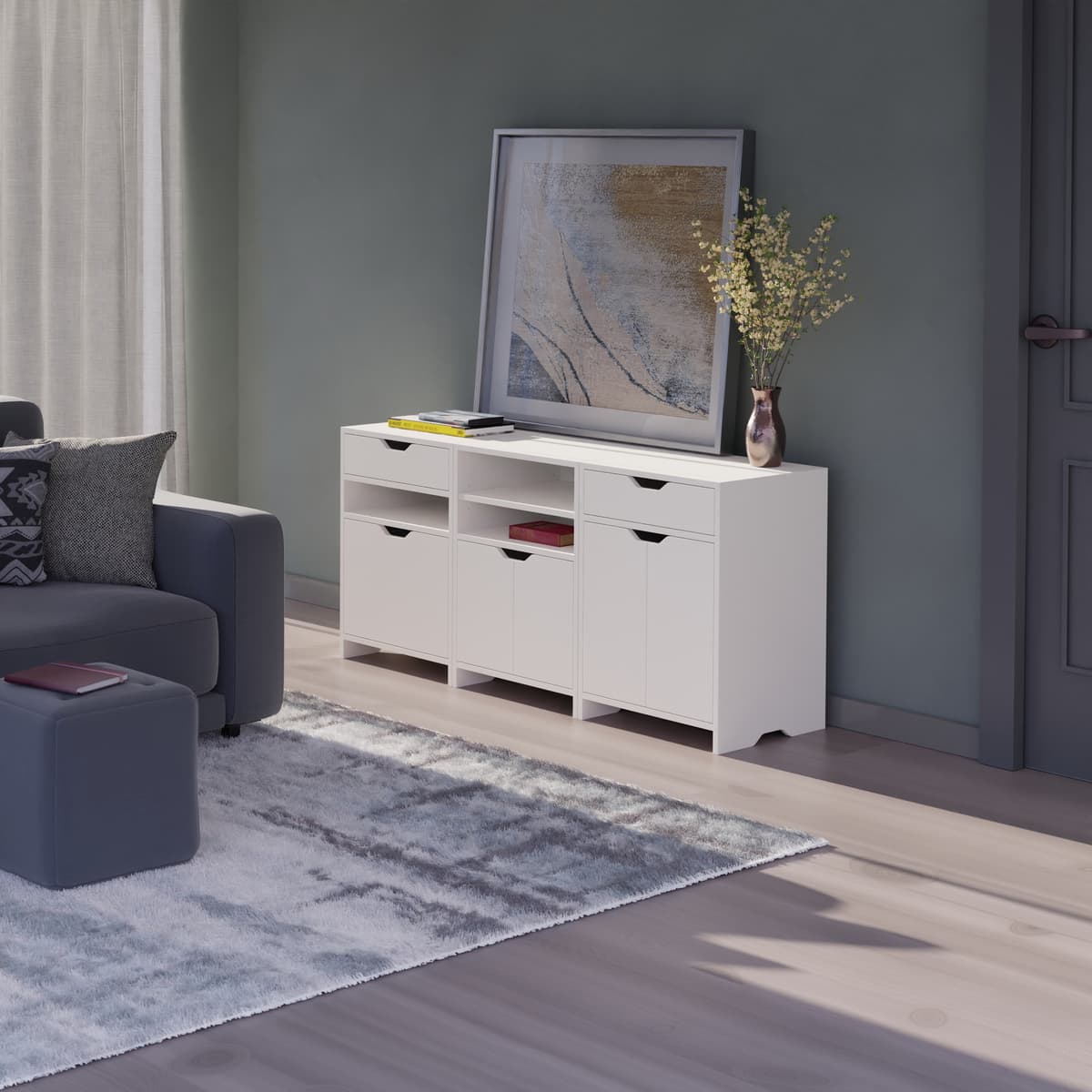 Nova 3-Pc Storage Cabinet Set, 58” Wide, 26” High, White