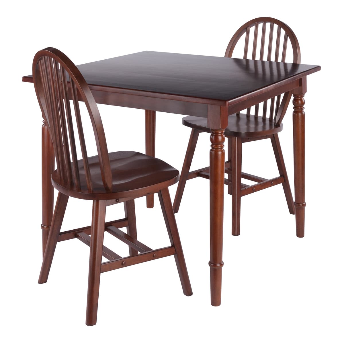 Mornay Square Dining Table with 2 Windsor Chairs, 36" Wide, Walnut