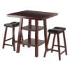 Orlando 3-Pc High Dining Table with 2 Cushion Saddle Seat Counter Stools, Walnut and Black