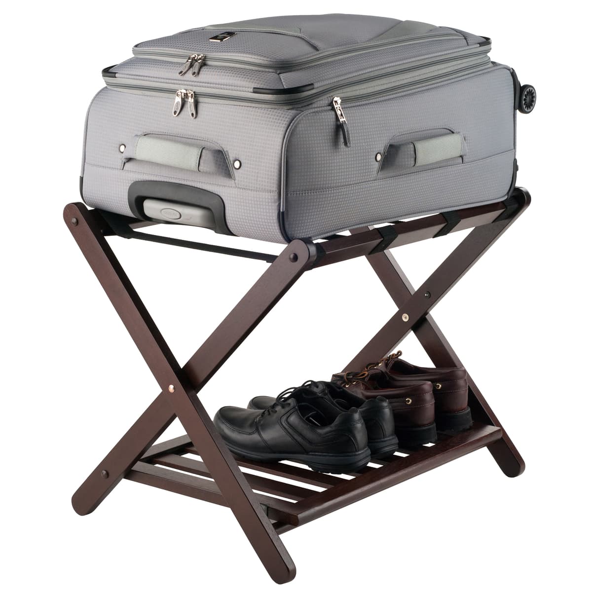 Reese Luggage Rack with Shelf, Cappuccino