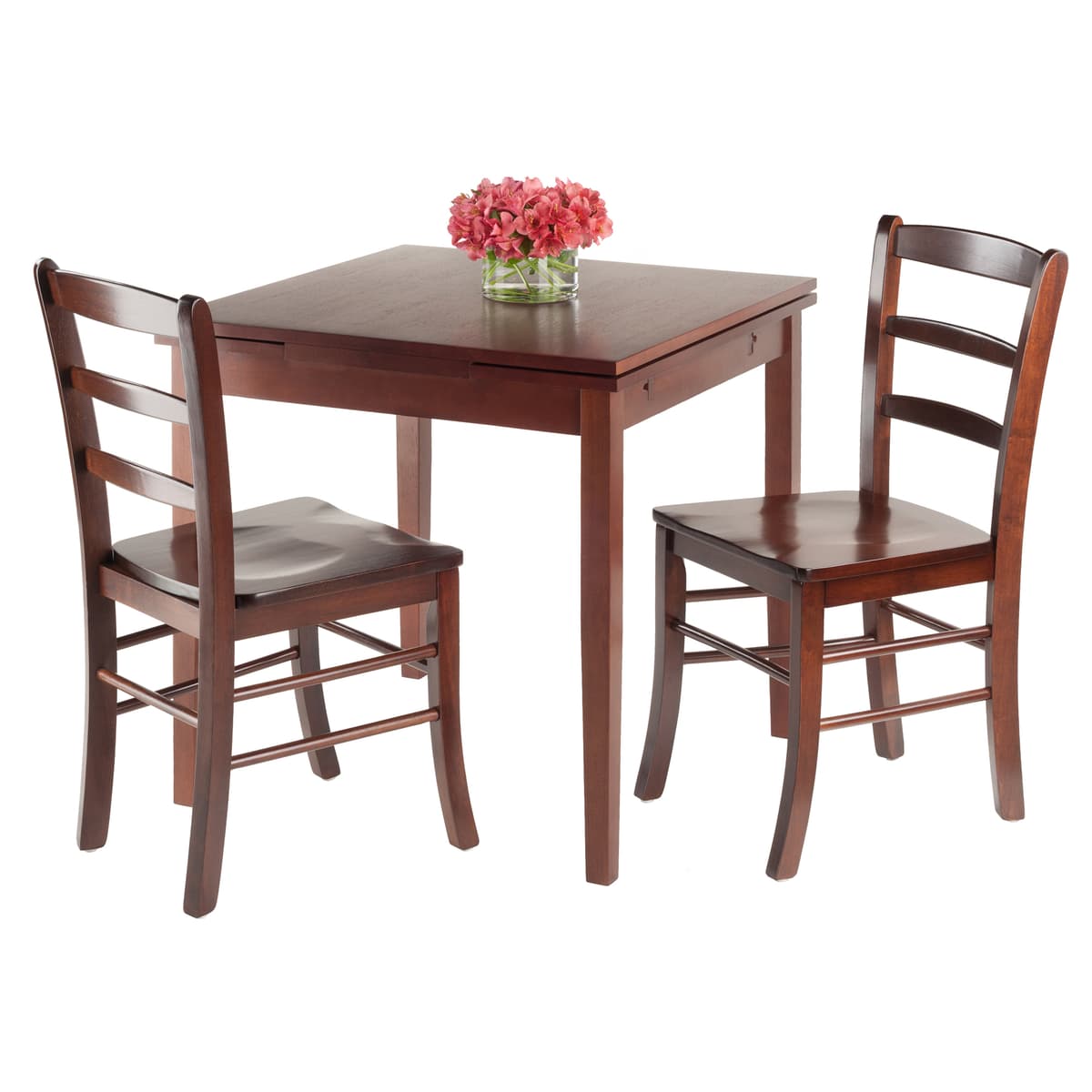Pulman 3-Pc Extendable Dining Table with 2 Ladder Back Chairs, Walnut