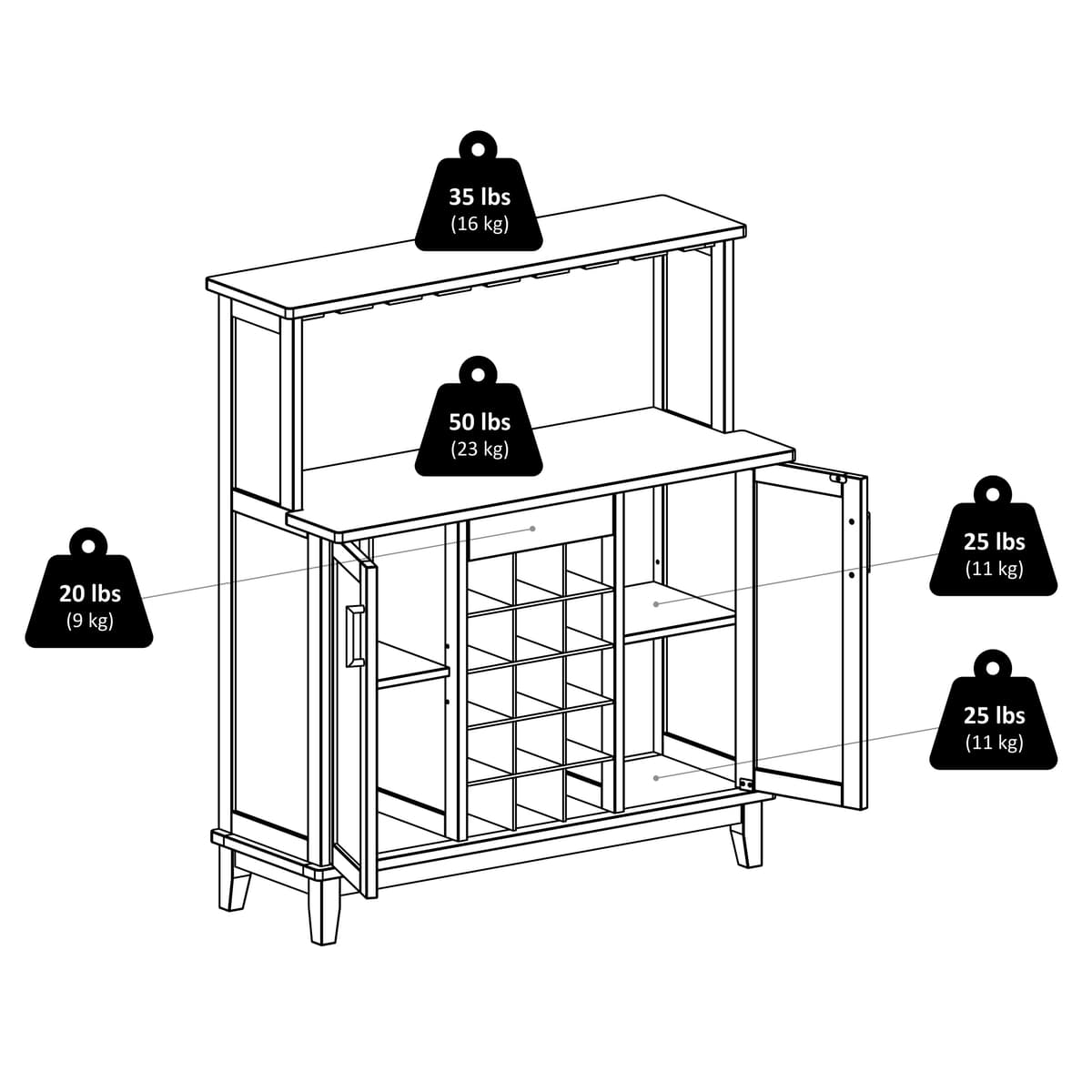 Winsome Beynac Wine Bar, 44” High, 38” Wide, Cappuccino