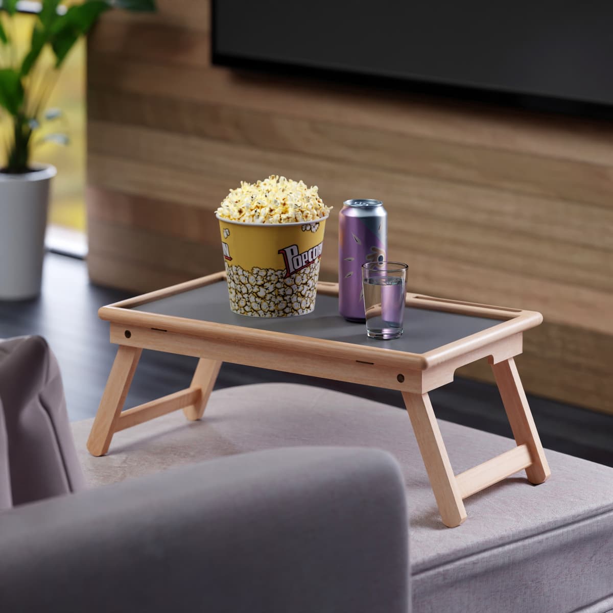 Arlo Breakfast Tray w/ Flip Top, Gray & Natural Finish