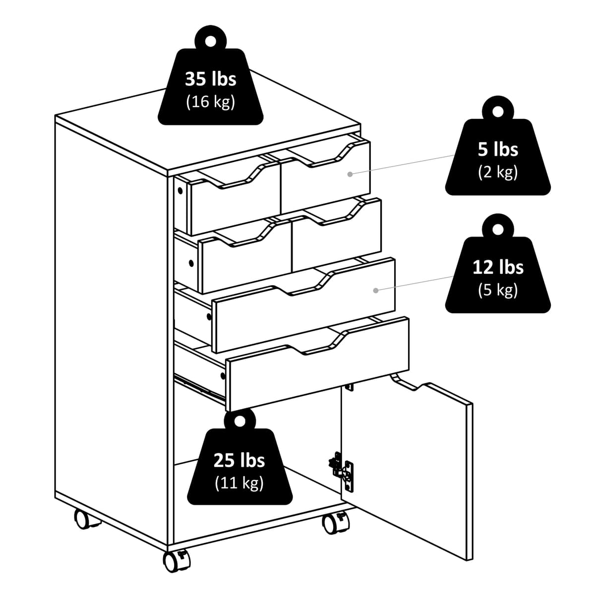 Halifax Bins & Drawers Multi-Storage Tall Mobile Cabinet, Black