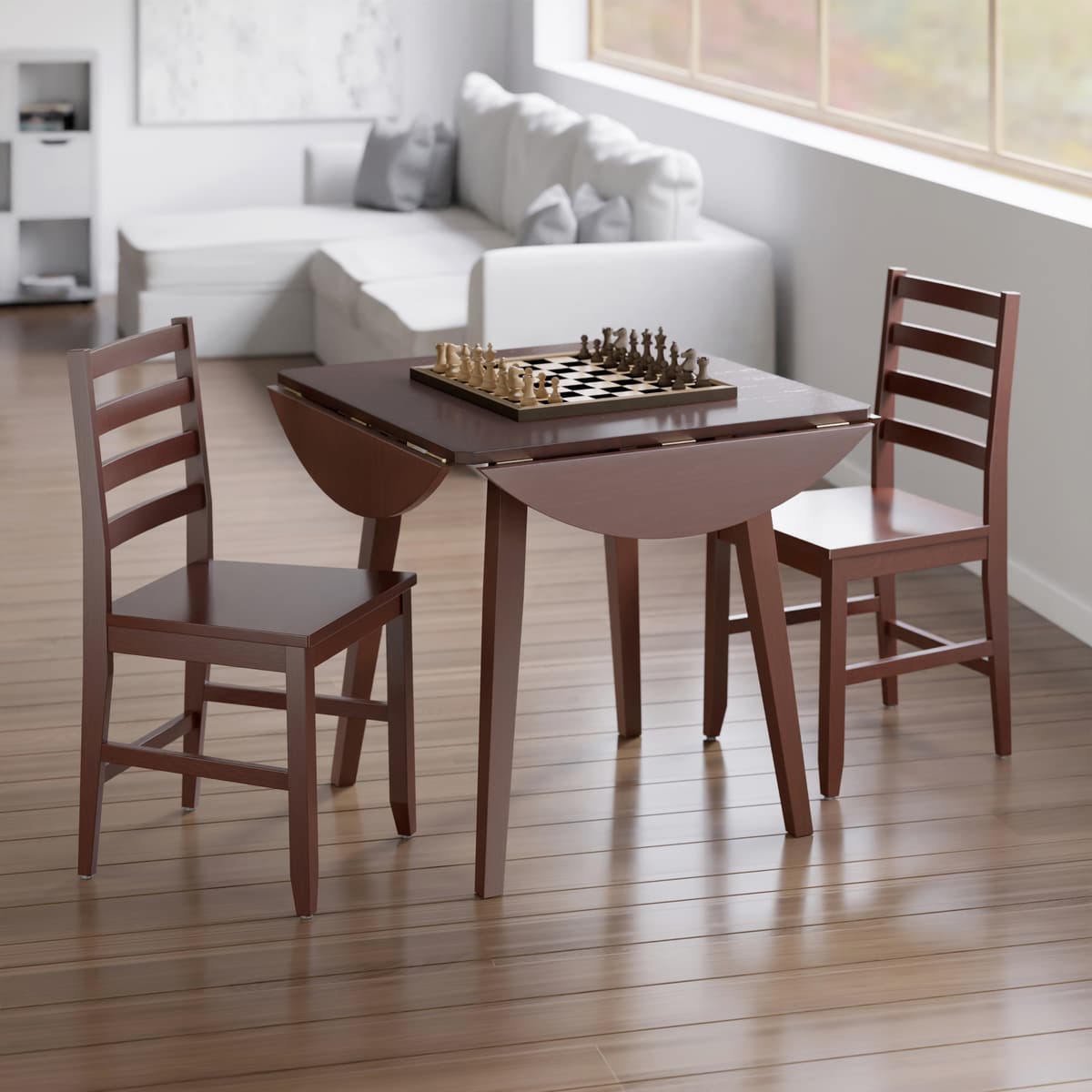 Dawson 3-Pc Quad Drop Leaf Table with Ladder-back Chairs, Walnut