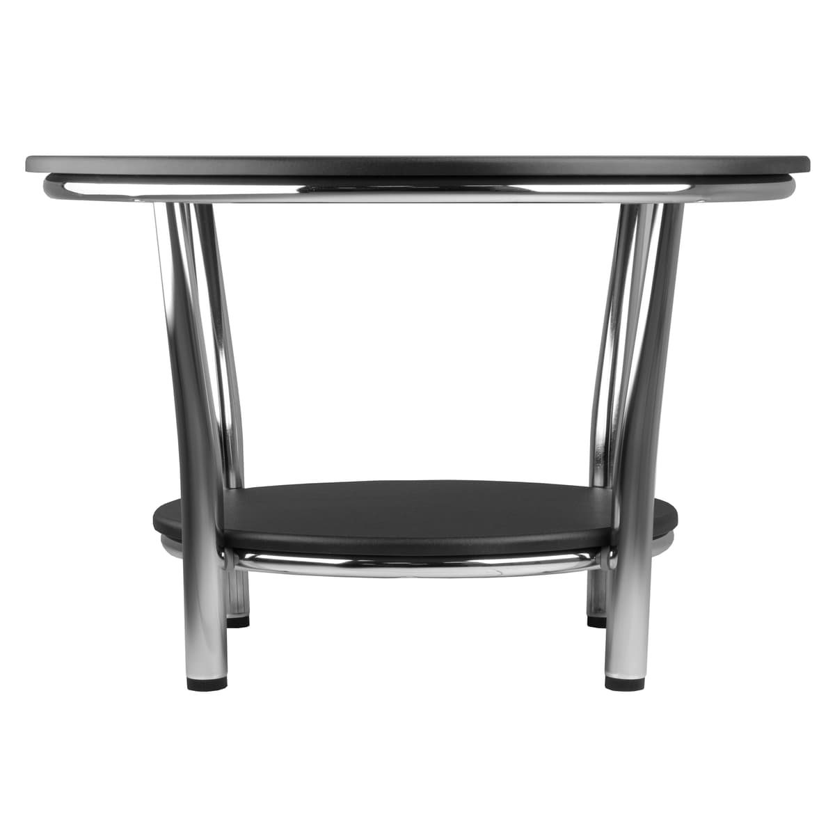 Maya Round Coffee Table, 19” High, 29” Wide,  Black and Chrome