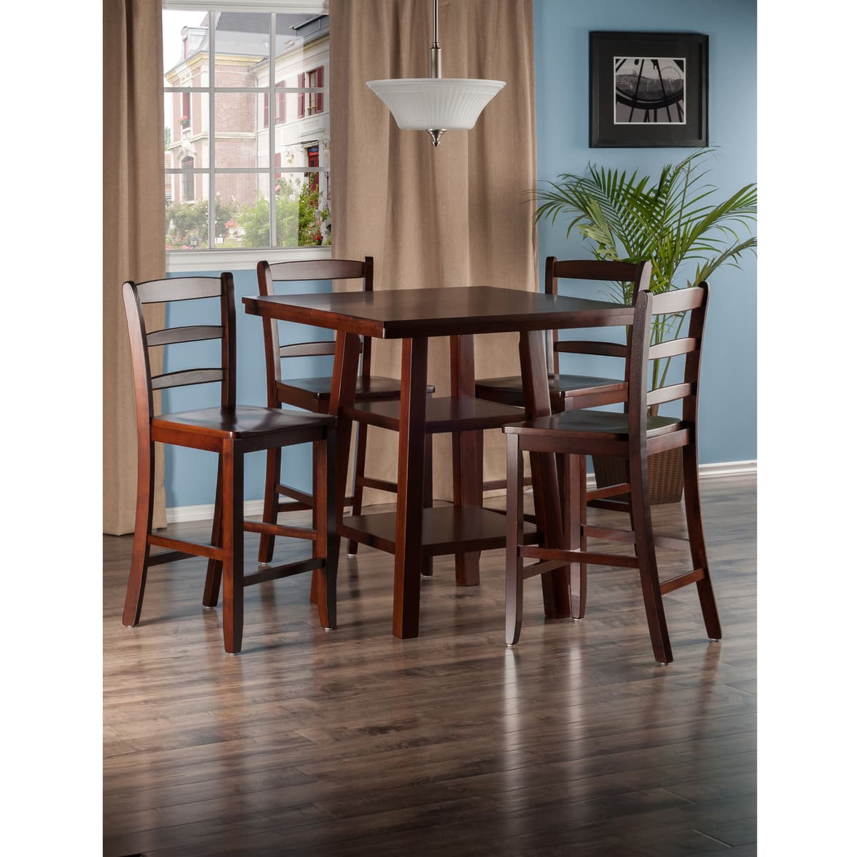 Orlando 5-Pc High Dining Table with 4 Ladder Back Counter Stools, Walnut