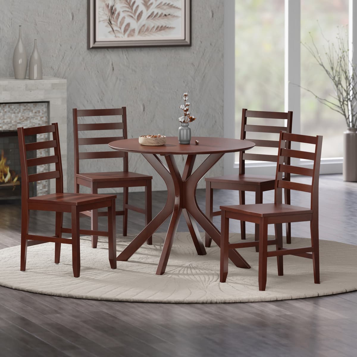 Lexa Dining Table with Splayed Legs, Walnut Finish with 4 Hamilton Dining Chairs