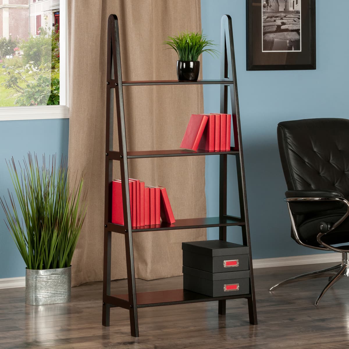Winsome Avalon 4-Tier A-Frame Shelf, 58” High, 25” Wide, Espresso