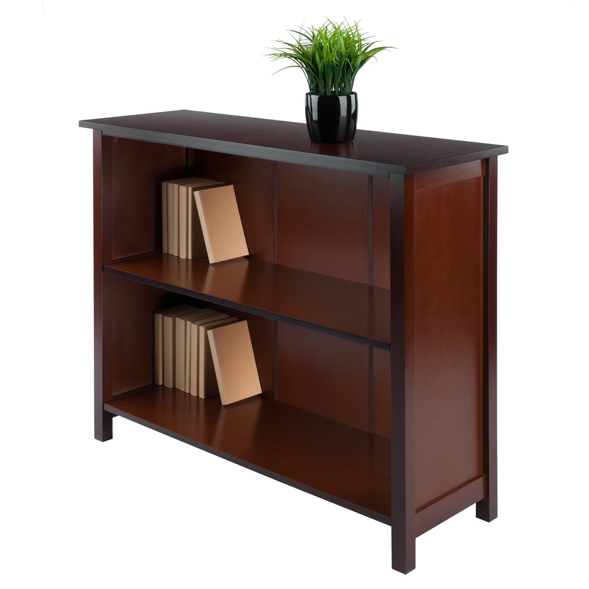 Milan 2-Tier Wide Storage Shelf, 39” Wide, 30” High, Walnut