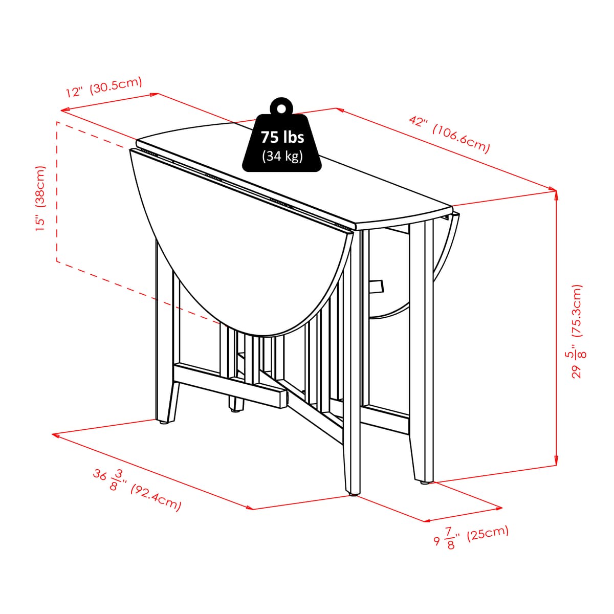 Winsome Alamo Foldable Round Dining Table, 42” Wide, with 4 Ladder Back Chairs,  Walnut
