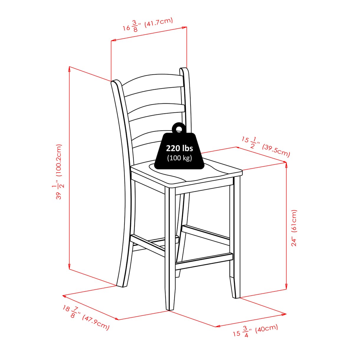 Lynnwood Extendable High Dining Table with 2 Ladder-Back Stools, 35” High, 39” Wide, Walnut