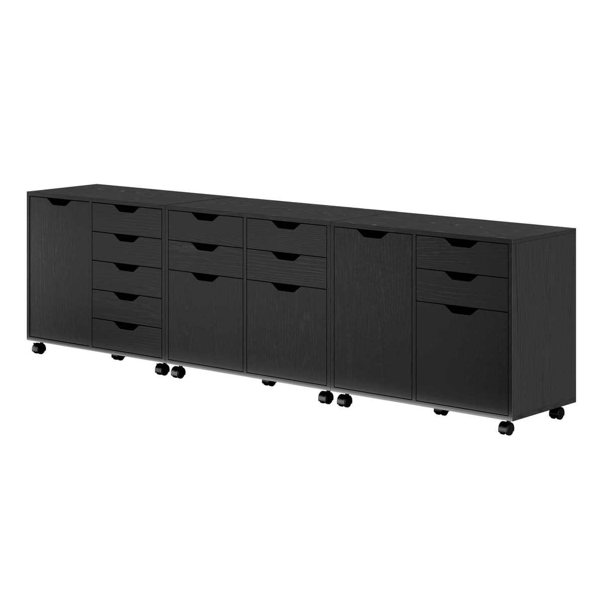 Halifax 3-Pc Cabinet Set with File Drawer, Black Finish