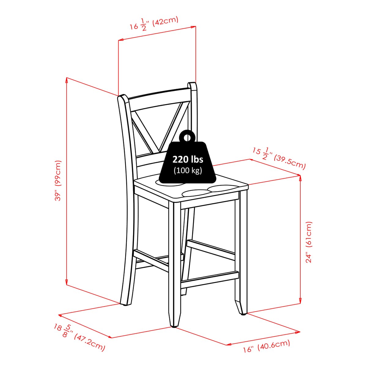 Lynnwood Extendable High Dining Table with 2 V-Back Stools, 35” High, 39” Wide, Walnut