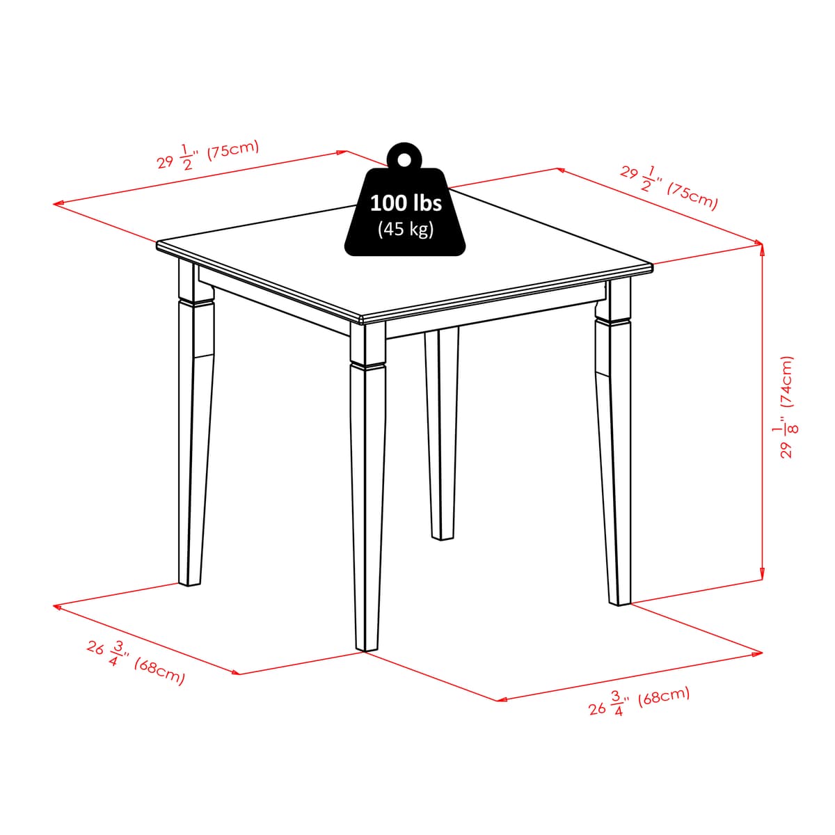 Winsome Kingsgate Dining Table with 2 Ladder-Back Chairs, 30” Wide, 29” High, Walnut