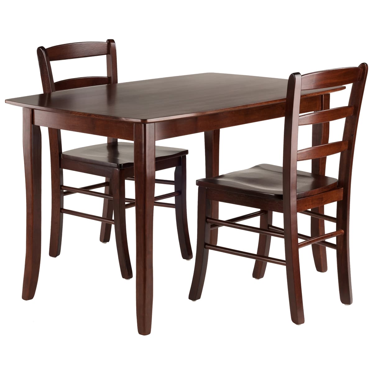 Winsome Inglewood Dining Table with 2 Ladder-Back Chairs, 47” Wide, Walnut
