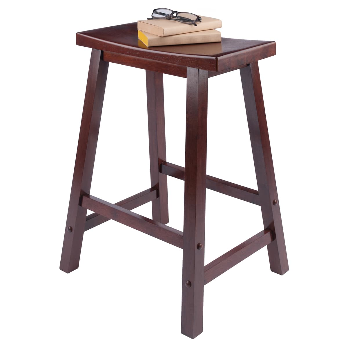 Satori Saddle Seat Counter Stool, Rustic Green and Walnut