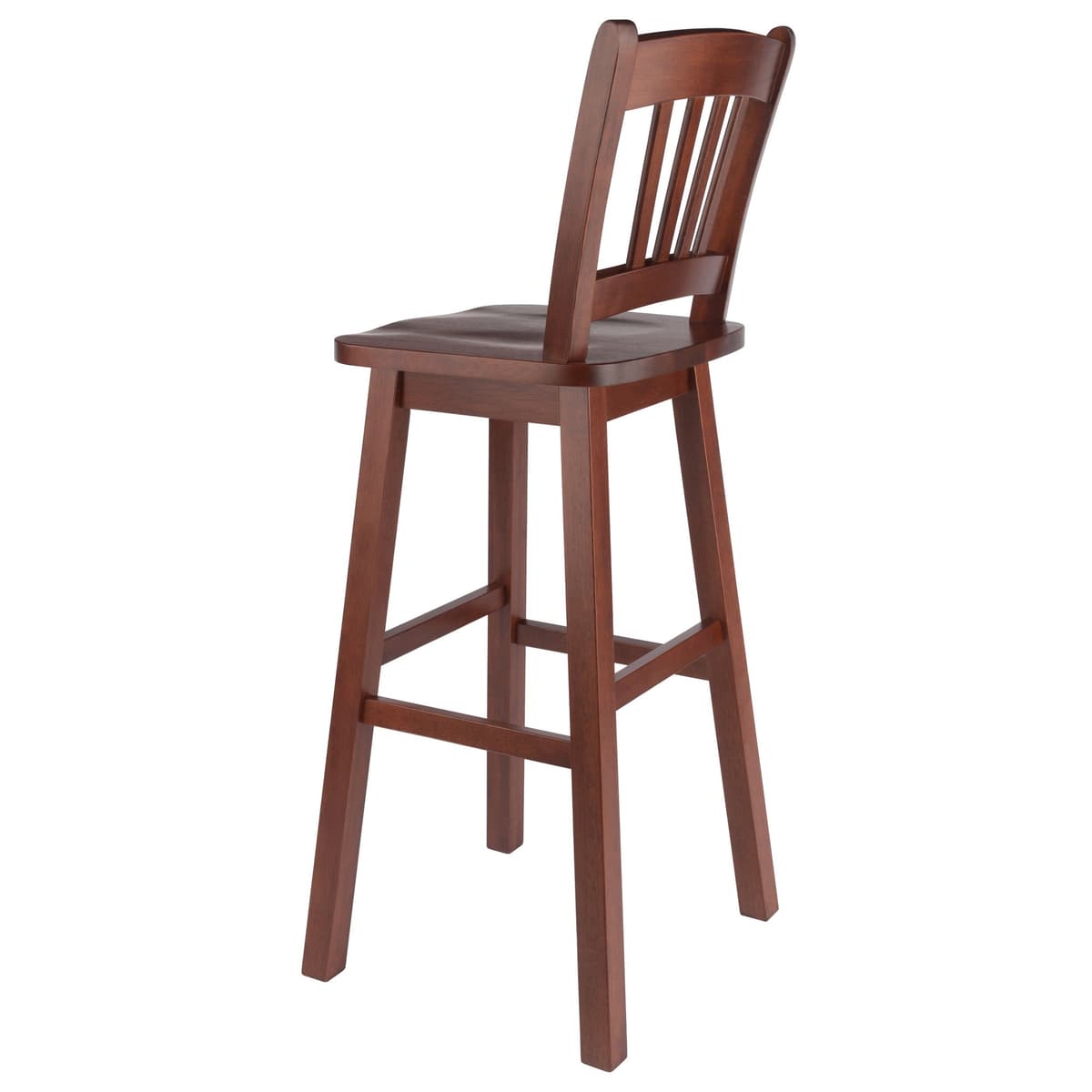 Winsome Fina 360-Swivel Bar Stool with Slat Back and Footrests, 44” High, Walnut