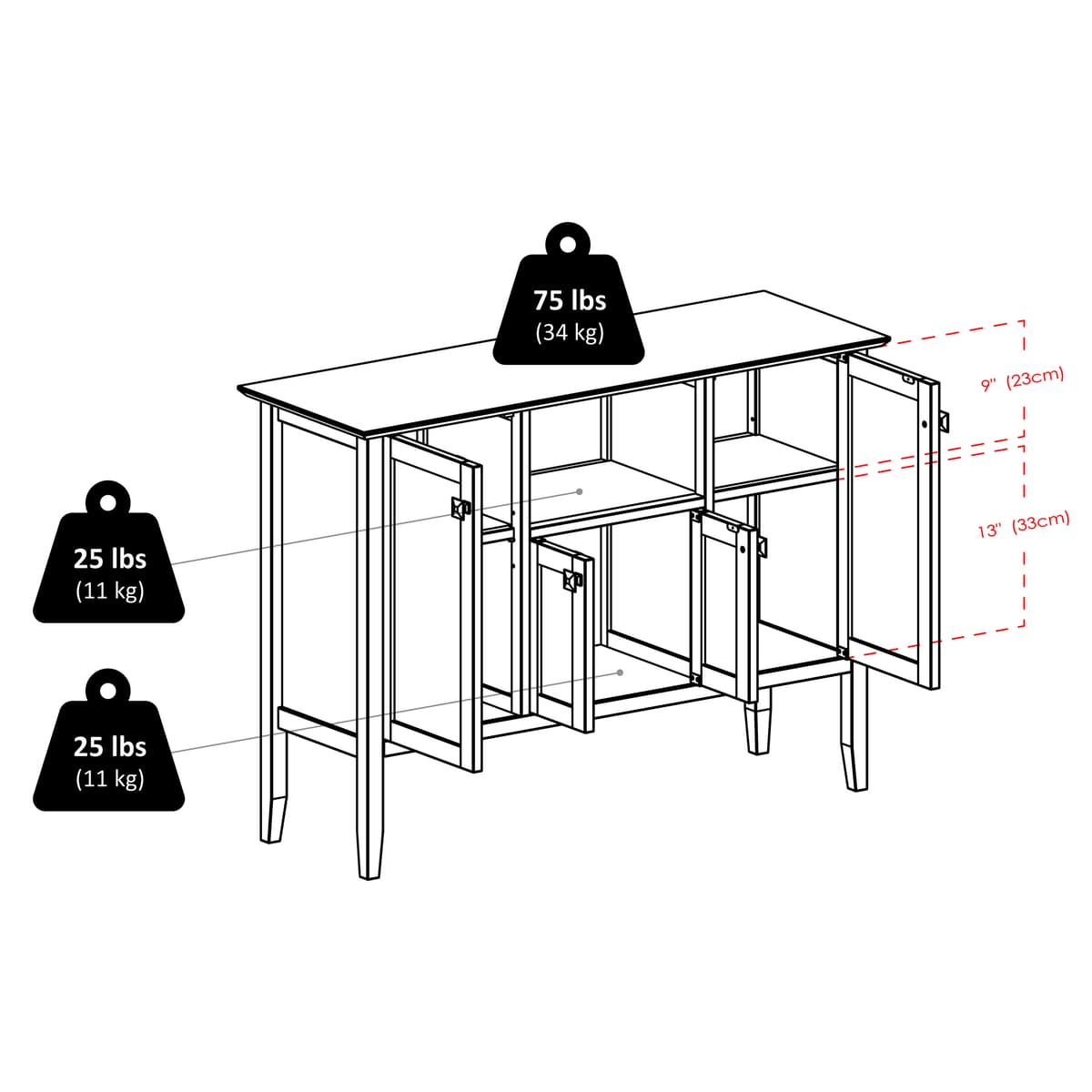 Melba Buffet Cabinet, 46” Wide, Coffee