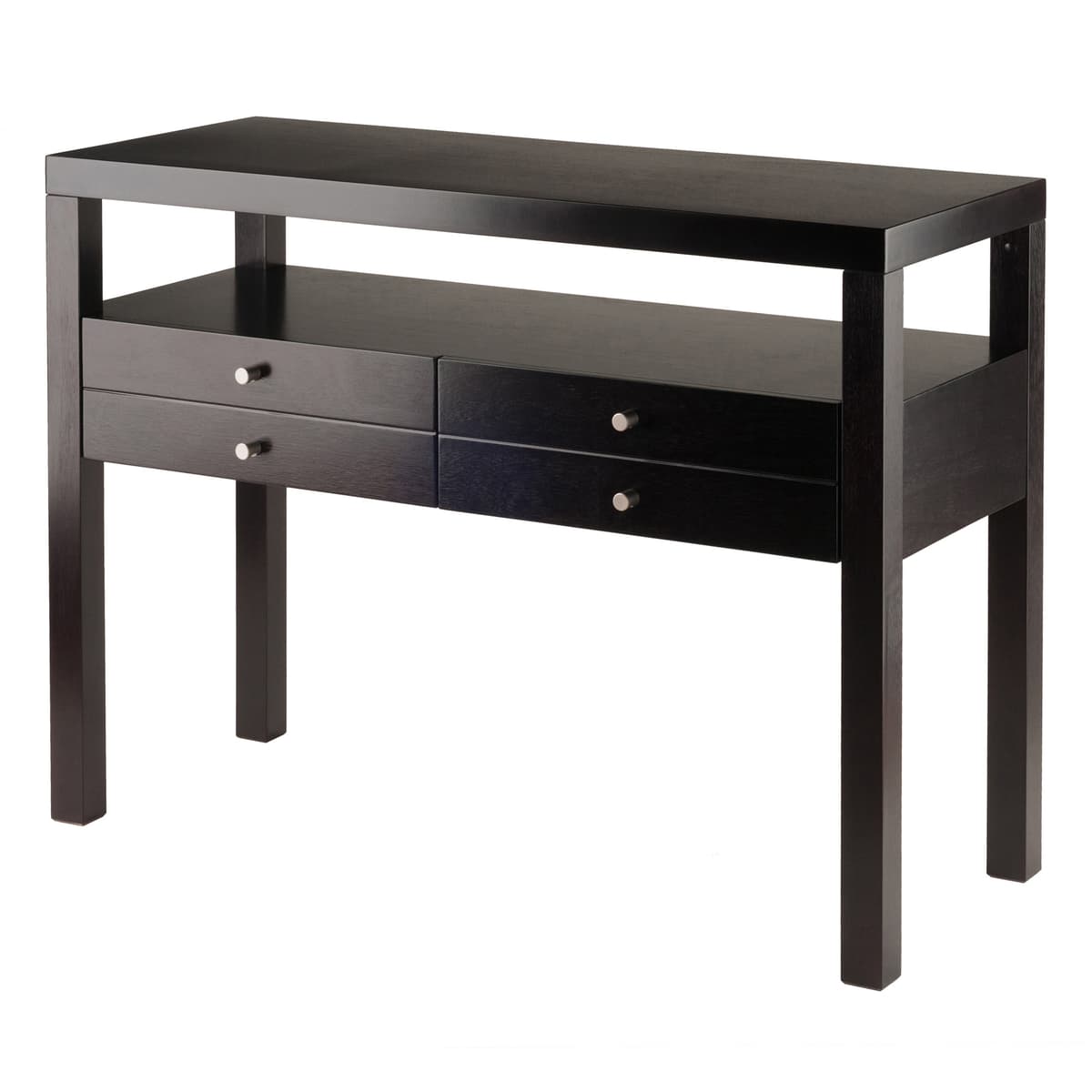Copenhagen Console Table with Large Shelf and Drawers, 40" Wide, 30" High, Espresso