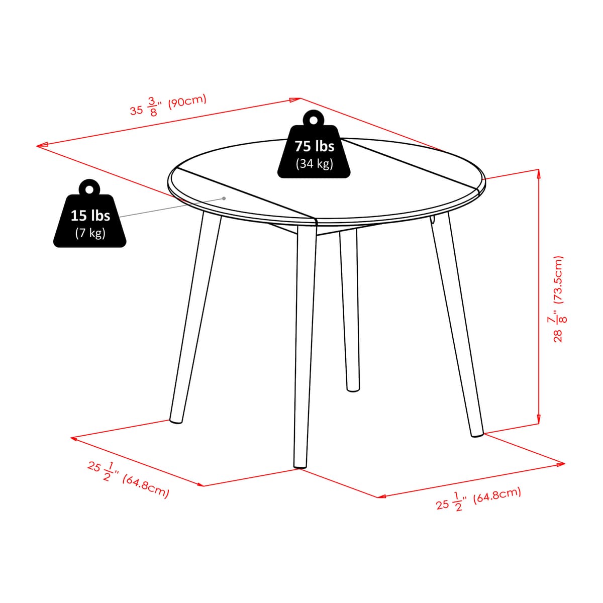 Moreno Extendable Round Dining Table, 35” Wide, Black