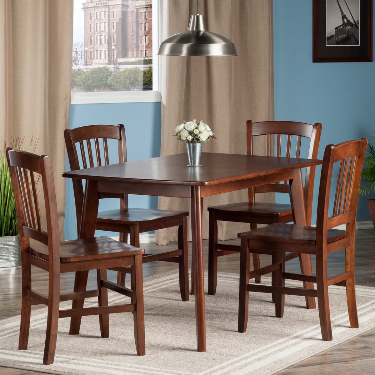 Shaye 5-Pc Dining Table with 4 Slat Back Chairs, Walnut