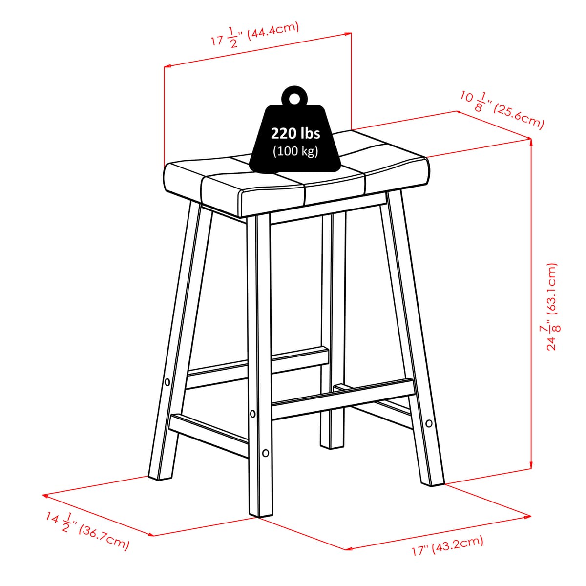 Mona Cushion Saddle Seat Counter Stool, Walnut and Black