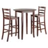 Winsome Fiona High Round Dining Table with 2 Ladder-Back Bar Stools, 39” High, 34” Wide, Walnut