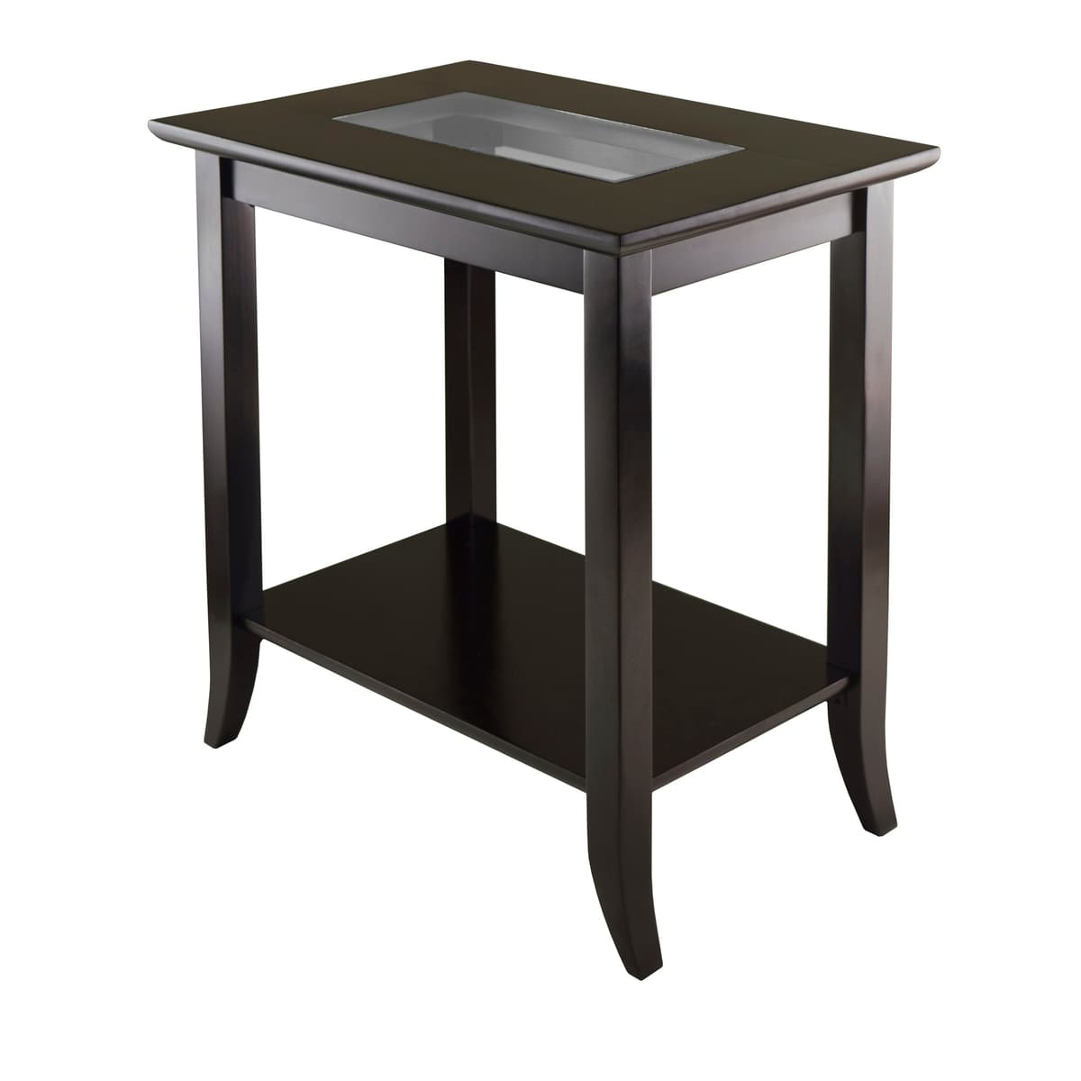 Winsome Genoa Glass-Top Rectangular End Table, 24” Wide, 25” High, Espresso