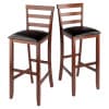 Simone 2-Pc Ladder-Back Cushion Seat Bar Stool Set, Walnut and Black