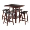 Orlando 5-Pc High Dining Table with 4 Cushion Saddle Seat Counter Stools, Walnut and Black
