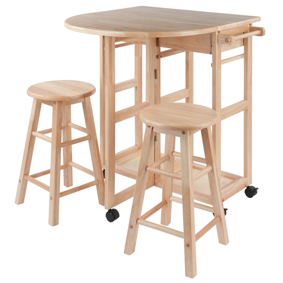 Winsome Burnett Space-Saver Table Set with 2 Tuck-Away Stools, 33” High, 30” Wide, Natural