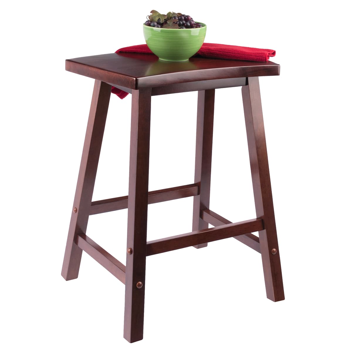 Winsome Katashi Fan-Shape Extra-Wide Counter Stool with Footrest, 24” High, 20” Wide, Walnut
